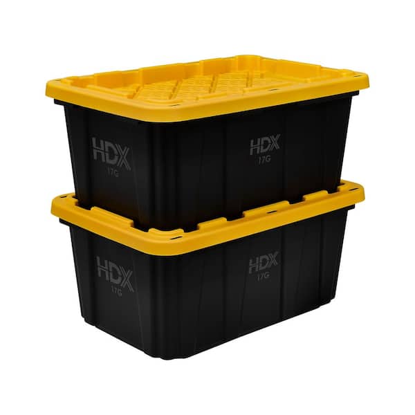 HDX - 17 Gal. Tough Storage Tote in Black with Yellow Lid
