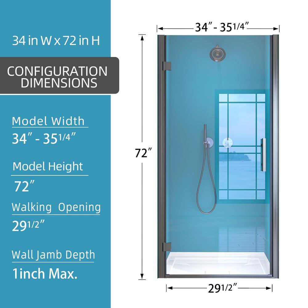 Matte Black Semi-Frameless Pivot Shower Door with Clear Glass