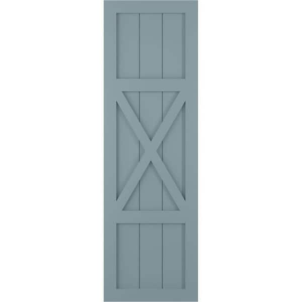 Ekena Millwork 15 in. x 60 in. True Fit PVC Center X-Board Farmhouse Fixed Mount Board and Batten Shutters Pair in Peaceful Blue