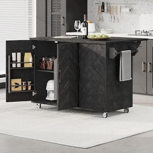 Black MDF Kitchen Cart with Drop Leaf and Towel Rack