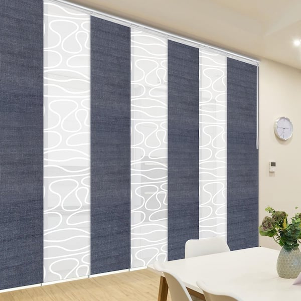 FINE FIXTURES Denim Swirl 110 in. - 153 in. W x 94 in. L Adjustable 7- Panel White Single Rail Panel Track with 23.5 in. Slates