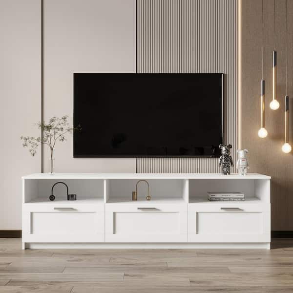 Polibi Modern TV Stand Fits TV's up to 80 in. with White modern minimalist TV cabinet 80 in. open locker Living Room Bedroom