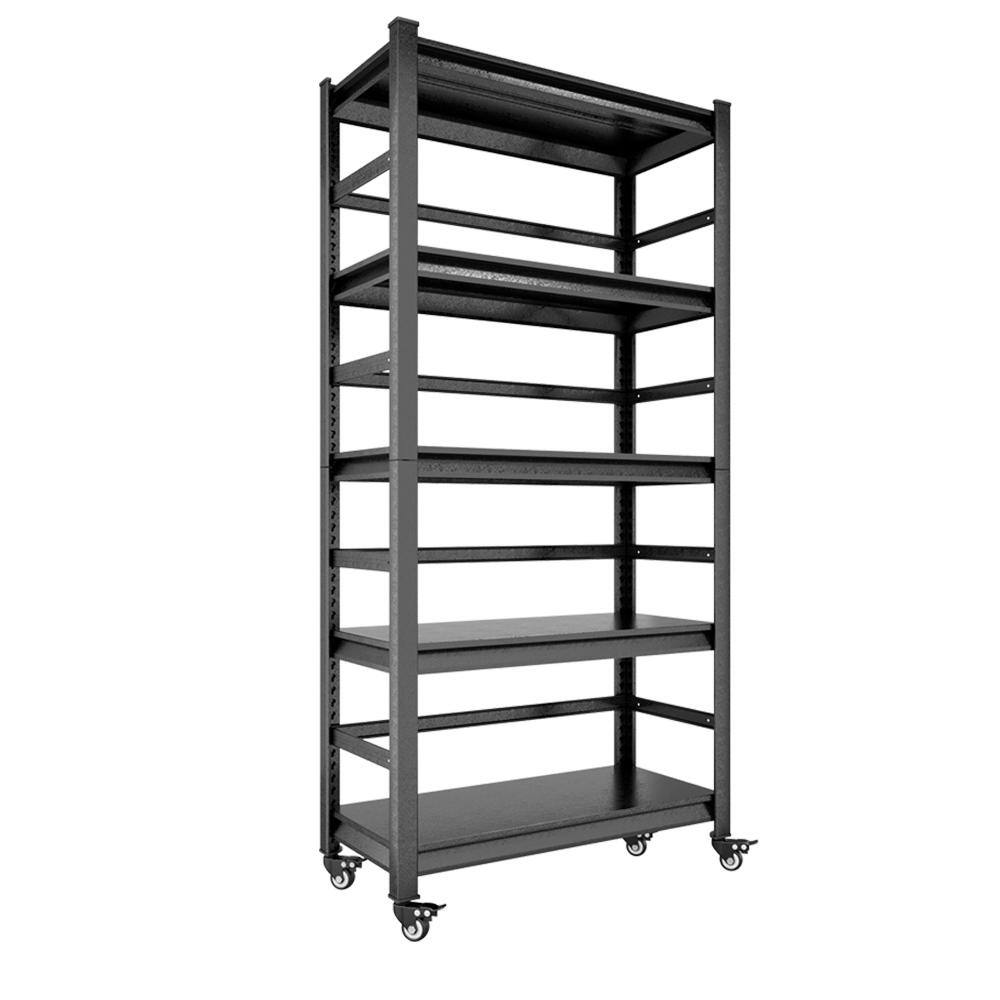 Black 5-Shelf Metal Pantry Organizer with Wheels, Height Adjustable