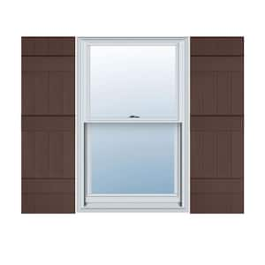 14 in. x 56 in. Lifetime Vinyl Custom Four Board Joined Board and Batten Shutters Pair Federal Brown