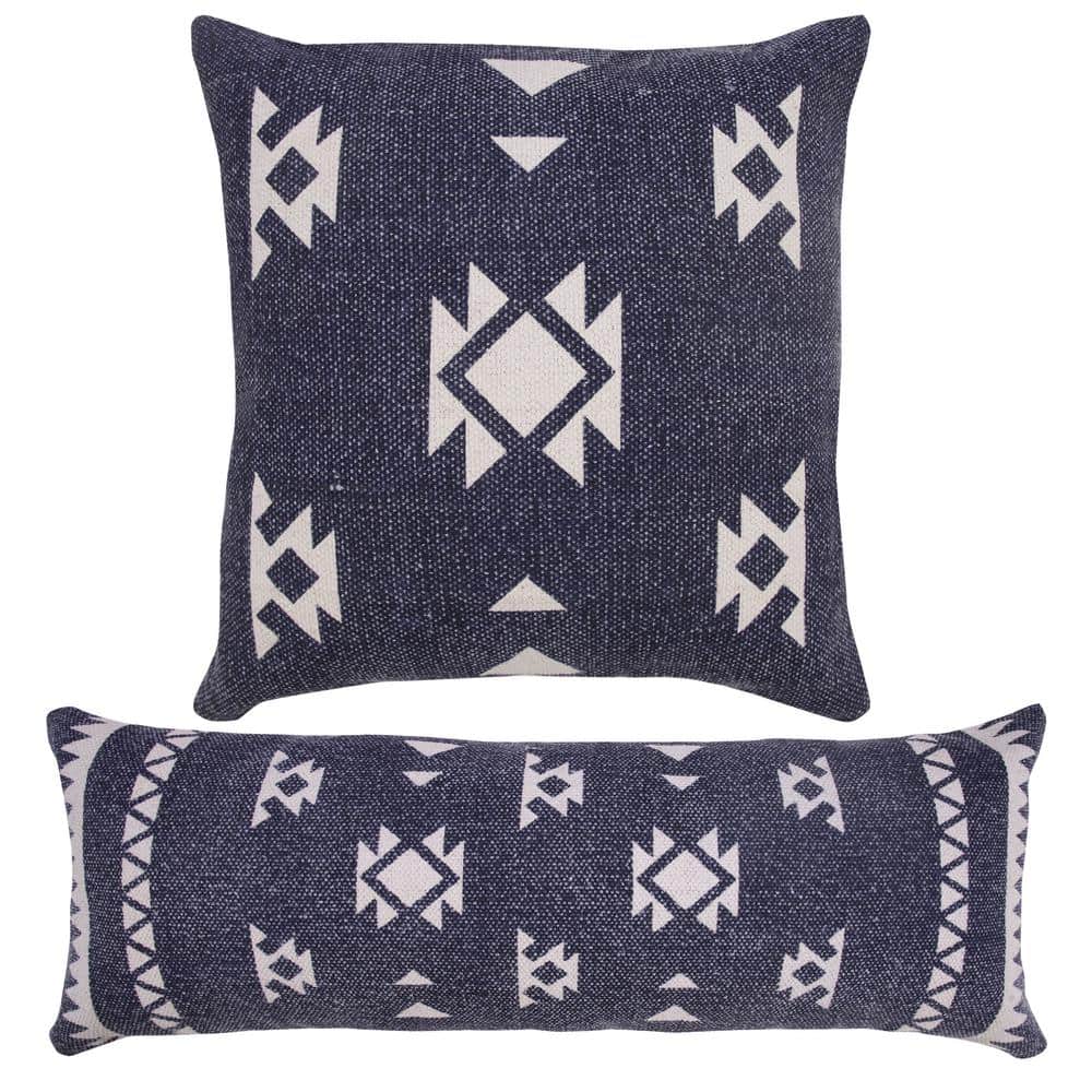 20" Square Blue and White Denim Cotton Throw Pillow