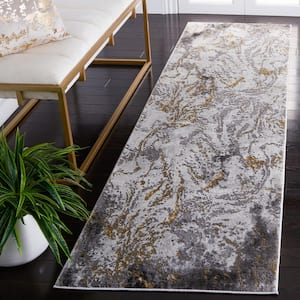 Craft Gray/Yellow 2 ft. x 8 ft. Abstract Marble Runner Rug
