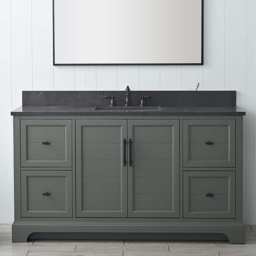 Vintage Green 60" Single Sink Bathroom Vanity with Stone Top