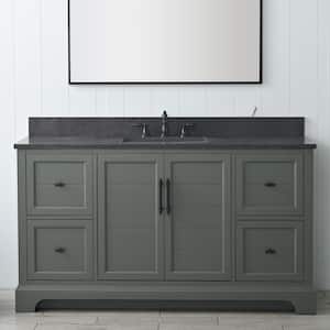 Laval 60 in. W x 22 in. D x 34 in. H Single Sink Freestanding Bathroom Vanity in Vintage Green with Stone Top in Black