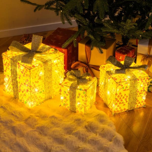 ANGELES HOME 3-Pcs 10 in. x 10 in. Christmas Stacked Gift Boxes with Decorative Bows
