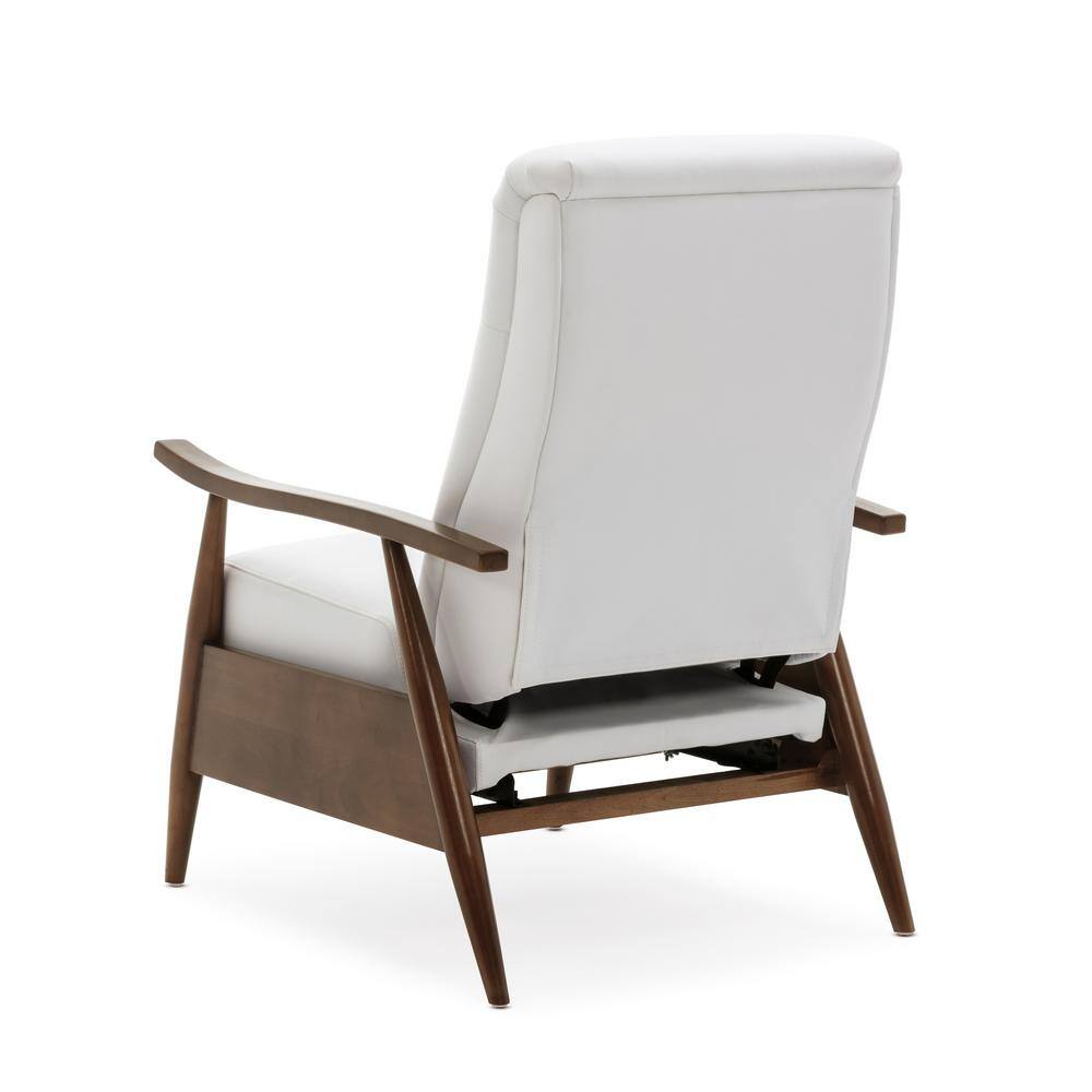 Milky White Leather and Wood Mid-Century Modern Recliner