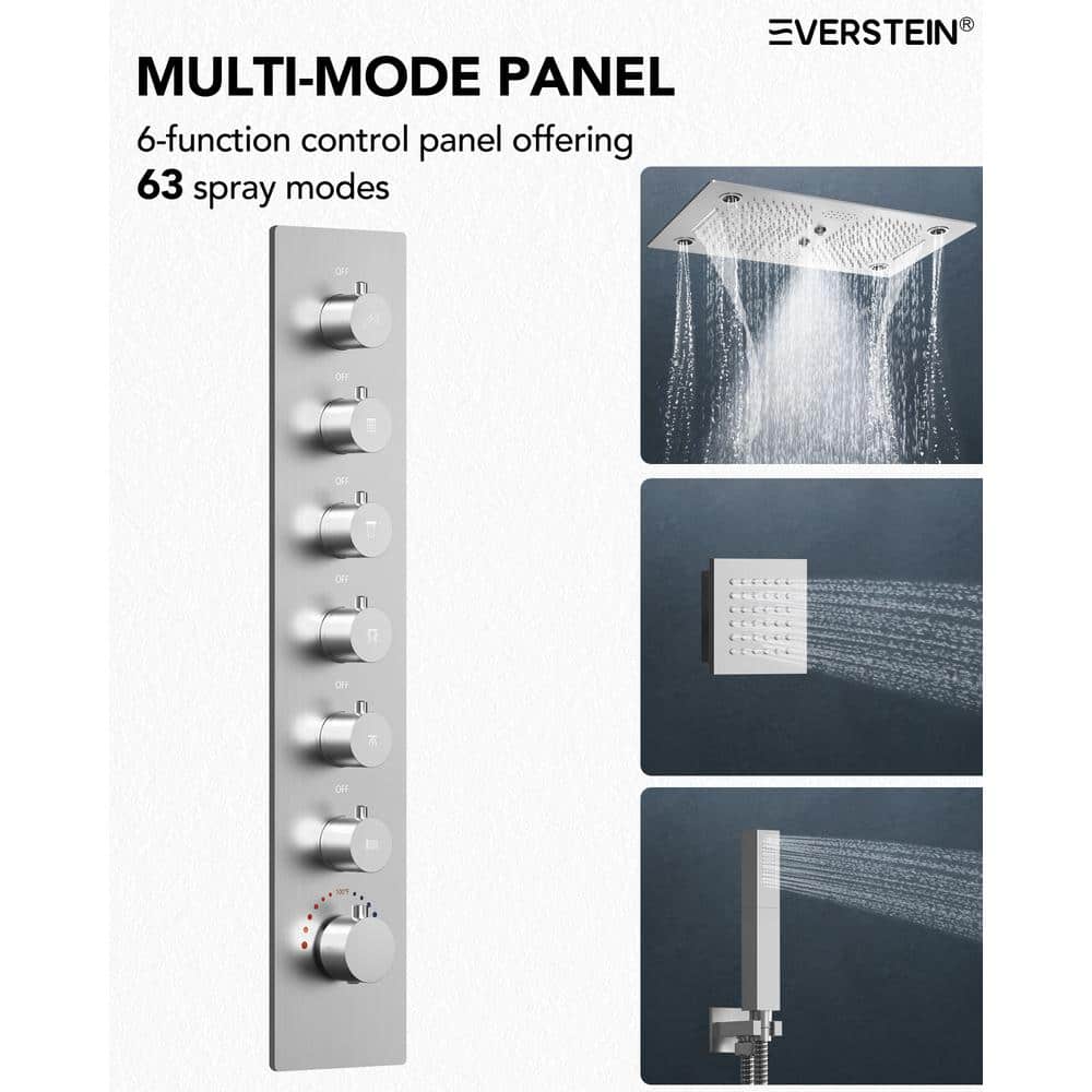 Large Brushed Nickel Dual LED Ceiling and Wall Mounted Shower System