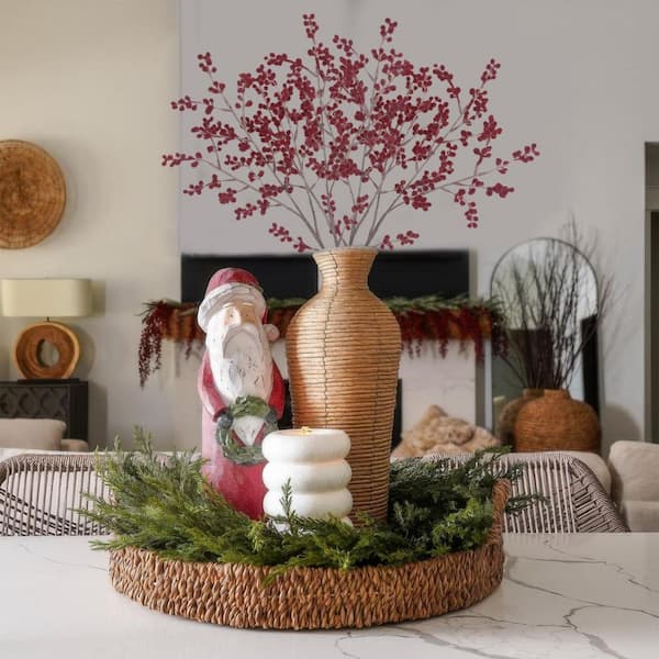 2 Pcs Red Artificial Flannel Berry Flowers Stems Faux Willow