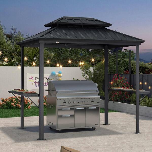 PURPLE LEAF Aluminum Outdoor 6 ft. x 8 ft. Hardtop Grill Gazebo Permanent Metal Roof with 2 Side Shelves Deck Grey BBQ Canopy PPL04GSKP0608 The Home Depot