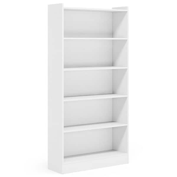 Eulas 72 in. H Tall White Wood 5-Shelf Standard Bookcase with Open Storage, Library Displaying Bookcase for Home