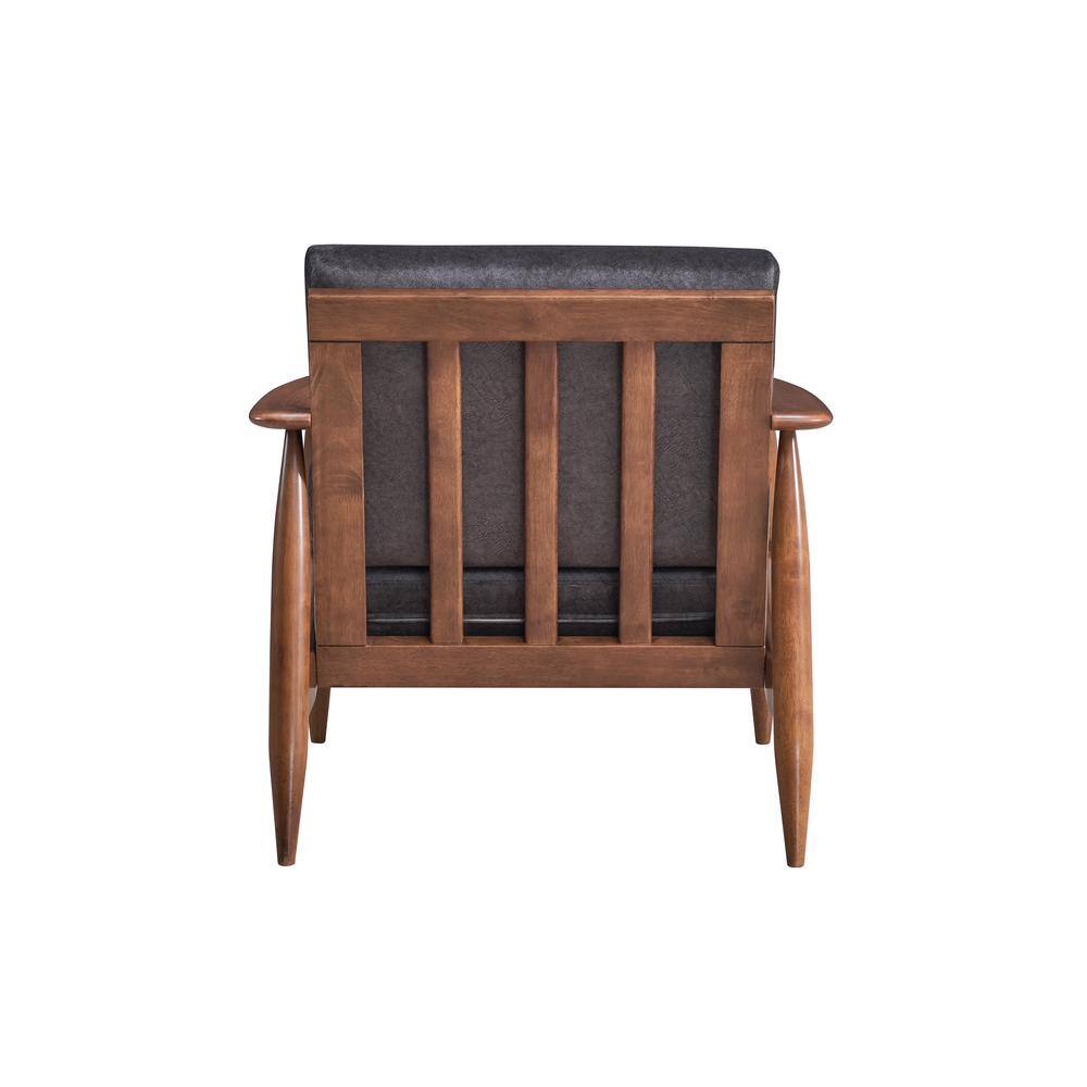 Charcoal Fabric and Brown Wood Mid-Century Modern Accent Chair