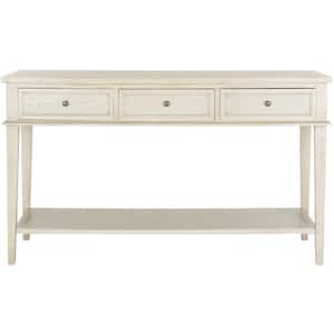 Manelin 60 in. White Washed Standard Rectangle Wood Console Table with Drawers