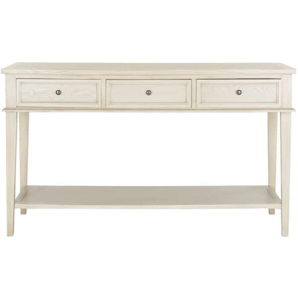SAFAVIEH Manelin 60 in. White Washed Standard Rectangle Wood Console Table with Drawers
