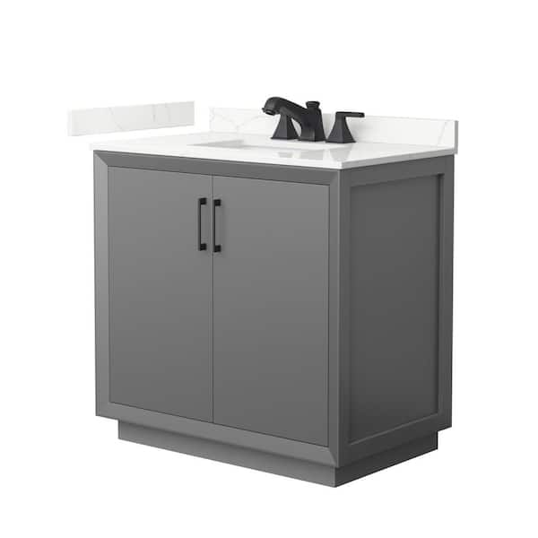 Strada 36 in. W x 22 in. D x 35 in. H Single Bath Vanity in Dark Gray with Giotto Quartz Top