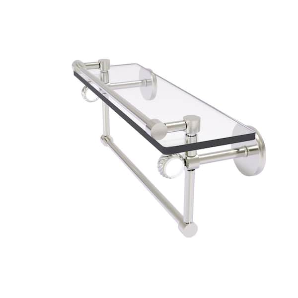 Allied Brass Clearview 16 in. W x 6.7 in. H x 5.8 D Glass Rectangular Shelf in Satin Nickel with Towel Bar and Twisted Accents