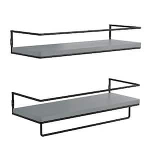 5.7 in. x 15.7 in. x 2.3 in. Gray Wood Floating Decorative Wall Shelves with Metal Brackets and Towel Rack