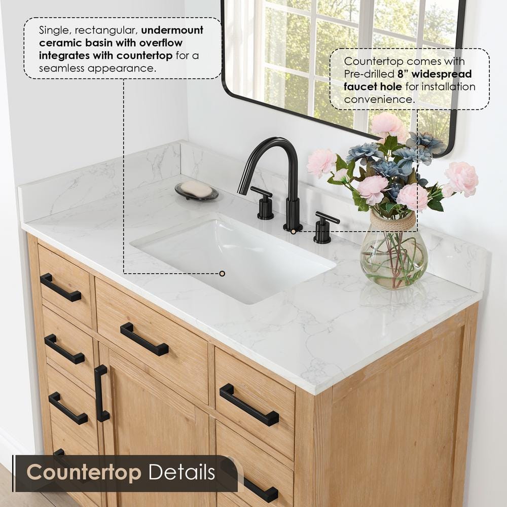 Gavino 42" Light Brown Wood Vanity with Composite Stone Top