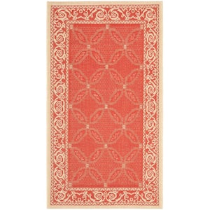 Courtyard Red/Natural 2 ft. x 4 ft. Border Indoor/Outdoor Patio Area Rug