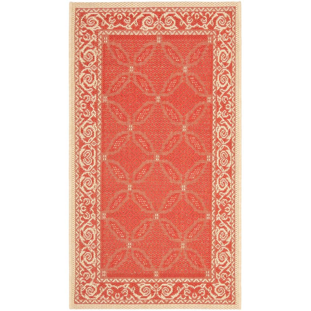 SAFAVIEH Courtyard Red/Natural 3 ft. x 5 ft. Border Indoor/Outdoor Area ...