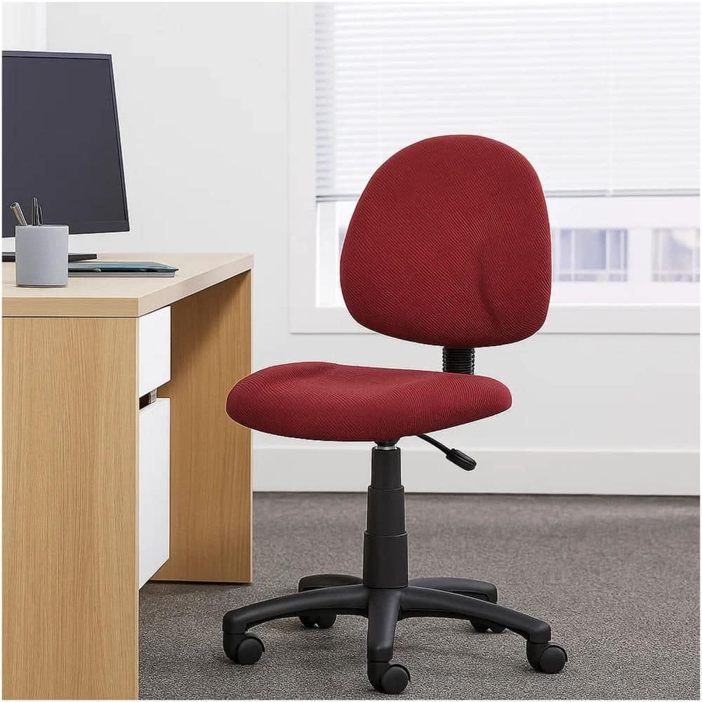 Jea Fabric Swivel Office Task Chair in Burgundy Red and Black without Arms