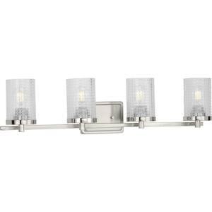 Fawcett Collection 4-Light Brushed Nickel Clear Patterned Glass Transitional Bath Vanity Light