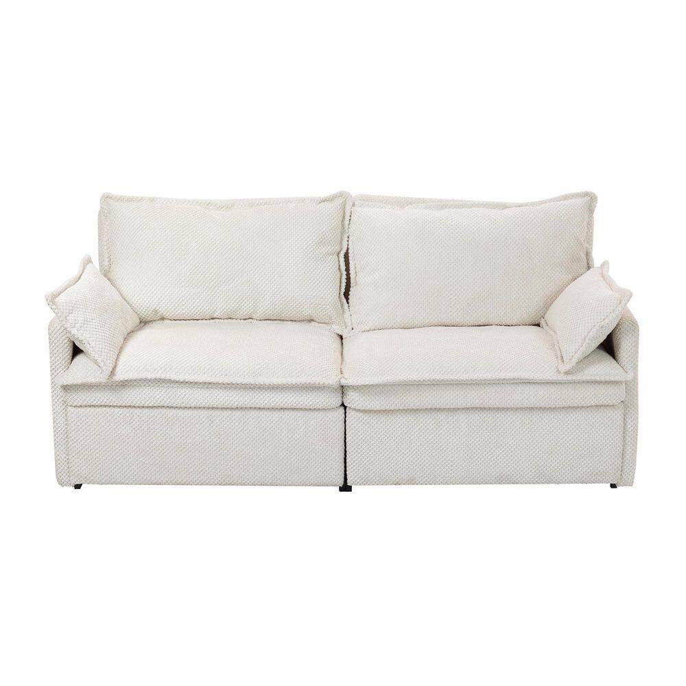 White 73.6 in. Corduroy Convertible Sleeper Sofa Bed Couch with Side Storage, and USB/C-TYPE Charging Ports