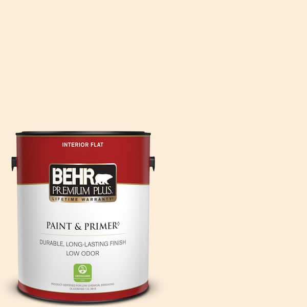 BEHR PREMIUM PLUS 1 gal. #320C-1 Cotton Tail Flat Low Odor Interior Paint & Primer