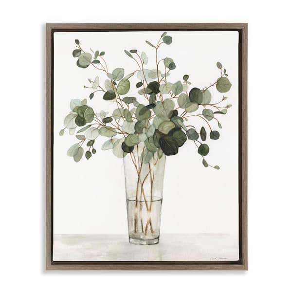 Eucalyptus Herbs in Glass by Carol Robinson Brown Floater Frame Graphic Art Print Nature 17 in. x 21 in.