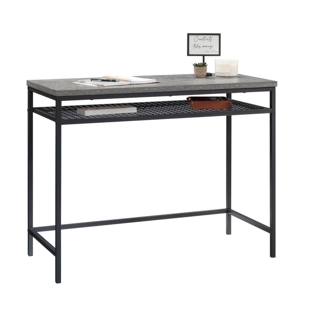 Slate Gray Wood and Metal Writing Desk with Storage