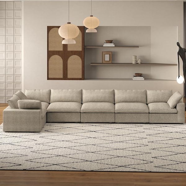 Magic Home 158 in. Modern U Shape Modular 6-Seat Fabric Sectional Sofa Couch for Apartment, Khaki