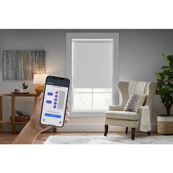 White Cordless Blackout Polyester Fabric Smart Roller Shade 36.25 in. x 72 in. Powered by Hubspace (No Gateway)