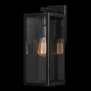 Bowery 1-Light Brushed Dark Bronze Hardwired Outdoor Indoor Wall Lantern Sconce with Clear Glass Shade