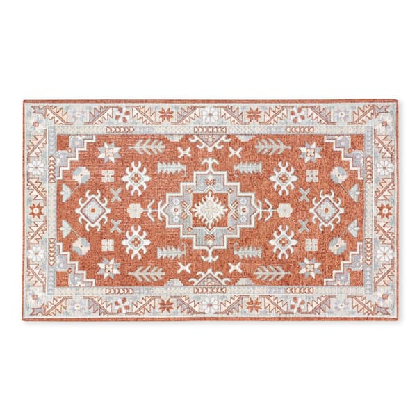 TOWN & COUNTRY LIVING Luxe Livie Forever Vintage Rust Ivory 24 in. x 40 in. Machine Washable Kitchen Mat
