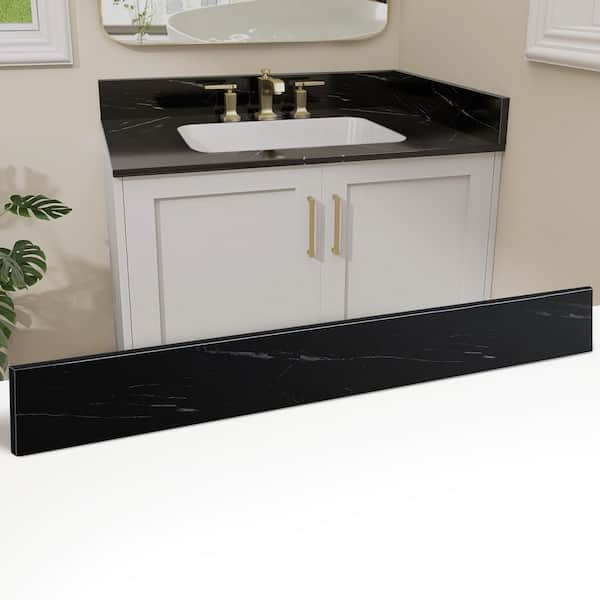 31 in. W Marble Vanity Backsplash for Countertop Threshold for Shower Curb Window Sill Door Transitions in Black