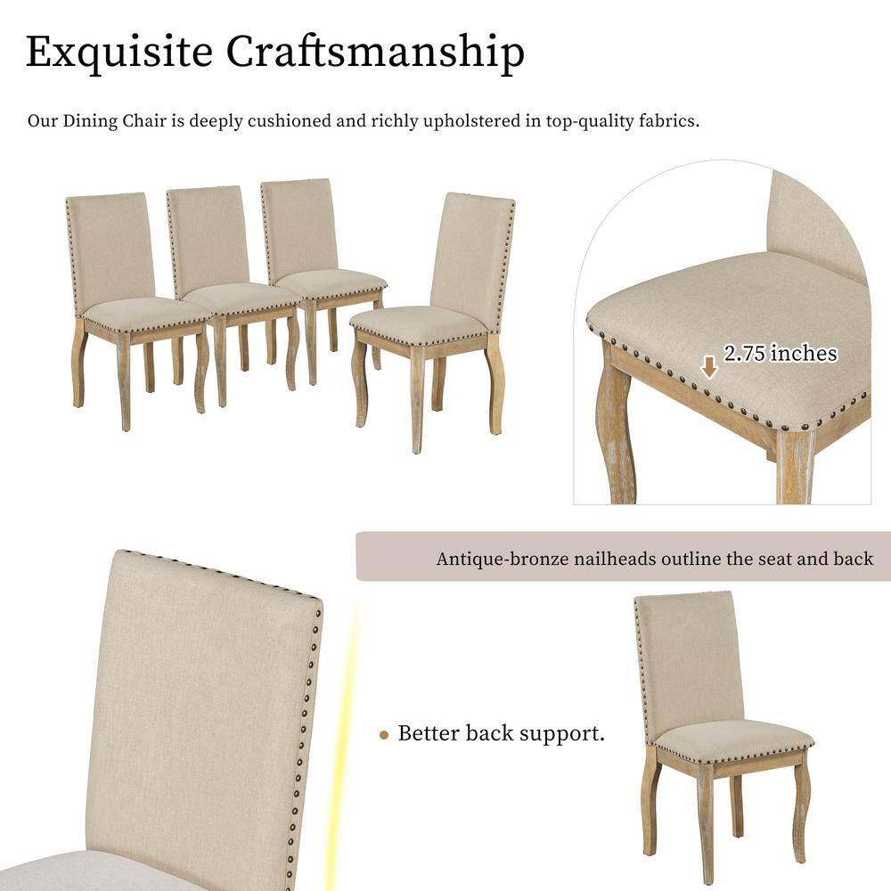 Natural Wood Wash High Back Upholstered Parsons Dining Chairs