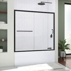 Infinity-Z 60 in. W x 60 in. H Sliding Semi-Frameless Shower Door in Matte Black Finish with Clear Glass