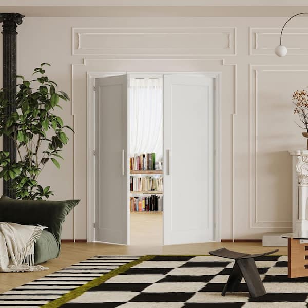 56 in. x 80 in. Solid Wood & MDF, 1-Panel, White Primed, Pantry door, Interior Door Slab with Ball Catch & Top Latch