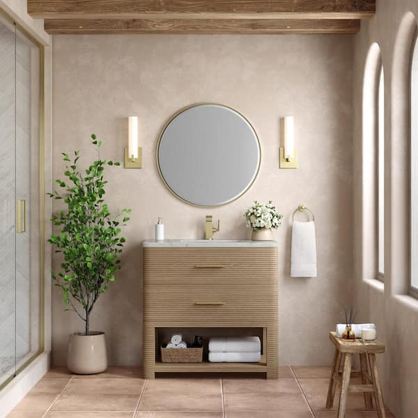 Lucian 36.0 in. W x 21.5 in. D x 36 in. H Single Bath Vanity in Pebble Oak with Victorian Silver Silestone Quartz Top