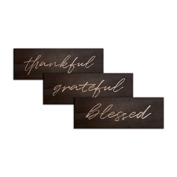 Unbranded Thankful Grateful Blessed Wood Decorative Sign (Set of 3) 7 in. x 20 in.