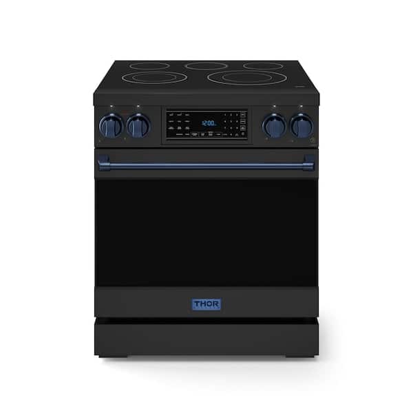 Thor Kitchen Gordon Ramsay Series 30 in. 5 Burner Elements Freestanding Electric Range in Matte Black and Navy Blue with Air Fryer