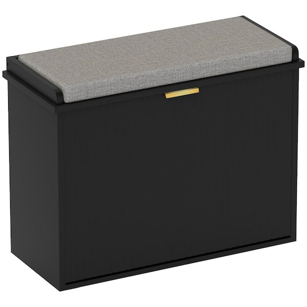 Shoe Storage Bench with Padded Seat Cushion and Flip-Drawer, Entryway Bench, Shoe Cabinet for 6-Shoes in Black