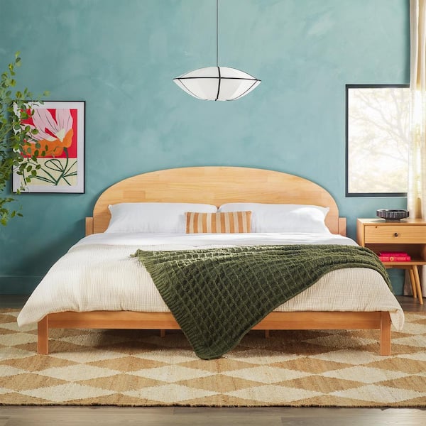 Walker Edison Furniture Company Modern Beige Solid Wood Frame King Platform Bed with Elegant Curved Headboard