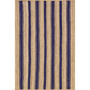 Calathea Striped Jute Royal Blue 3 ft. x 5 ft. Indoor/Outdoor Patio Rug