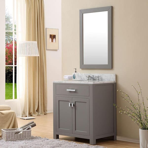 Water Creation 30 In W X 21 D 34 H Vanity Cashmere Grey With Marble Top Carrara White Madison 30g The Home Depot - 34 Inch Bathroom Vanity Tops