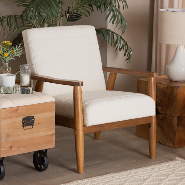 Baxton Studio Stratton White and Walnut Brown Armchair 228 12960