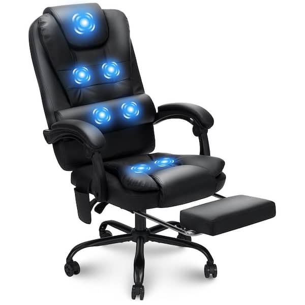Hoffree Faux Leather Massage Executive Chair with Lumbar Support Ergonomic Office Chair in Black with Footrest